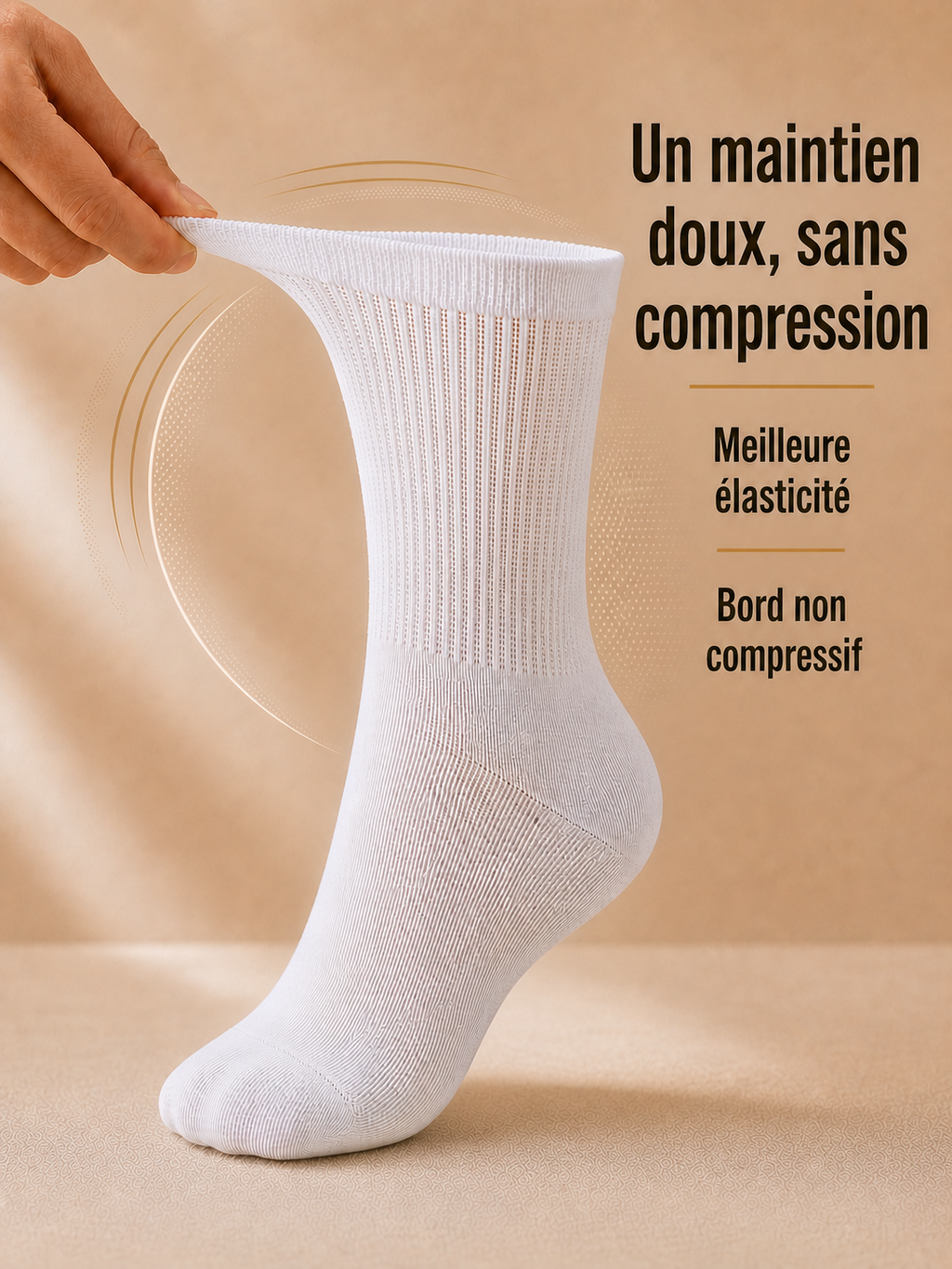Chaussette Noven Socks portée : bord-côte souple qui ne marque pas le mollet