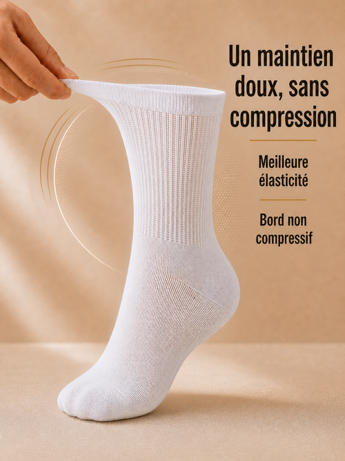 Chaussette Noven Socks portée : bord-côte souple qui ne marque pas le mollet